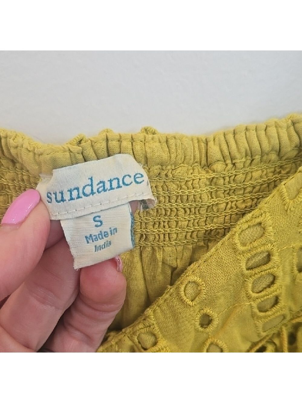 Sundance Sugar Sand Eyelet Tank Chartreuse Lime Eyelet Boho Pom Pom Top Small - Picture 2 of 9